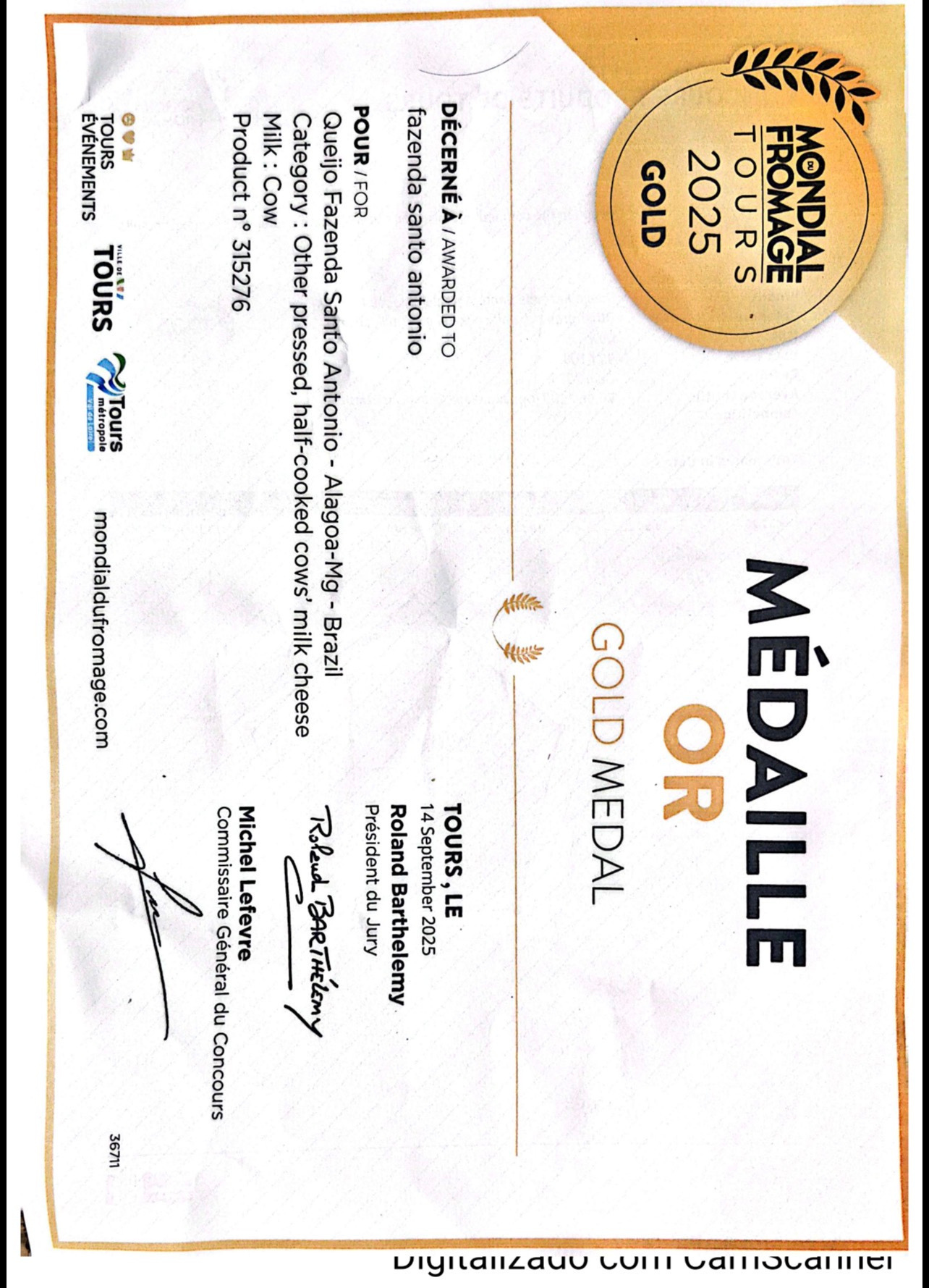 Medalha de ouro Mondial du Fromage 2025